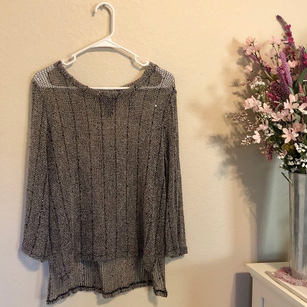 INC Black & Gold Large Net Top 3/4 Sleeve